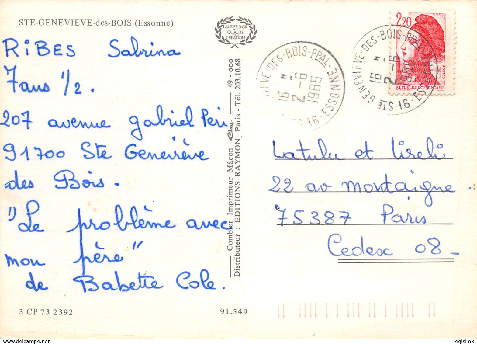 91-SAINTE GENEVIEVE DES BOIS-N°3450-B/0325 - Sainte Genevieve Des Bois