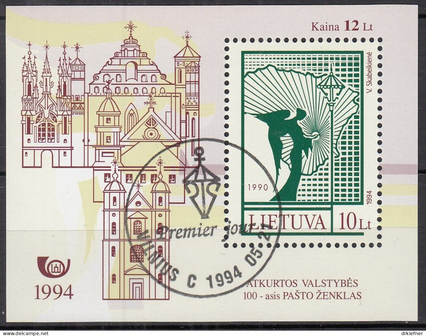 LITAUEN   Block 4, Gestempelt, 100. Briefmarke Des Neuen Litauen, 1994 - Lituania