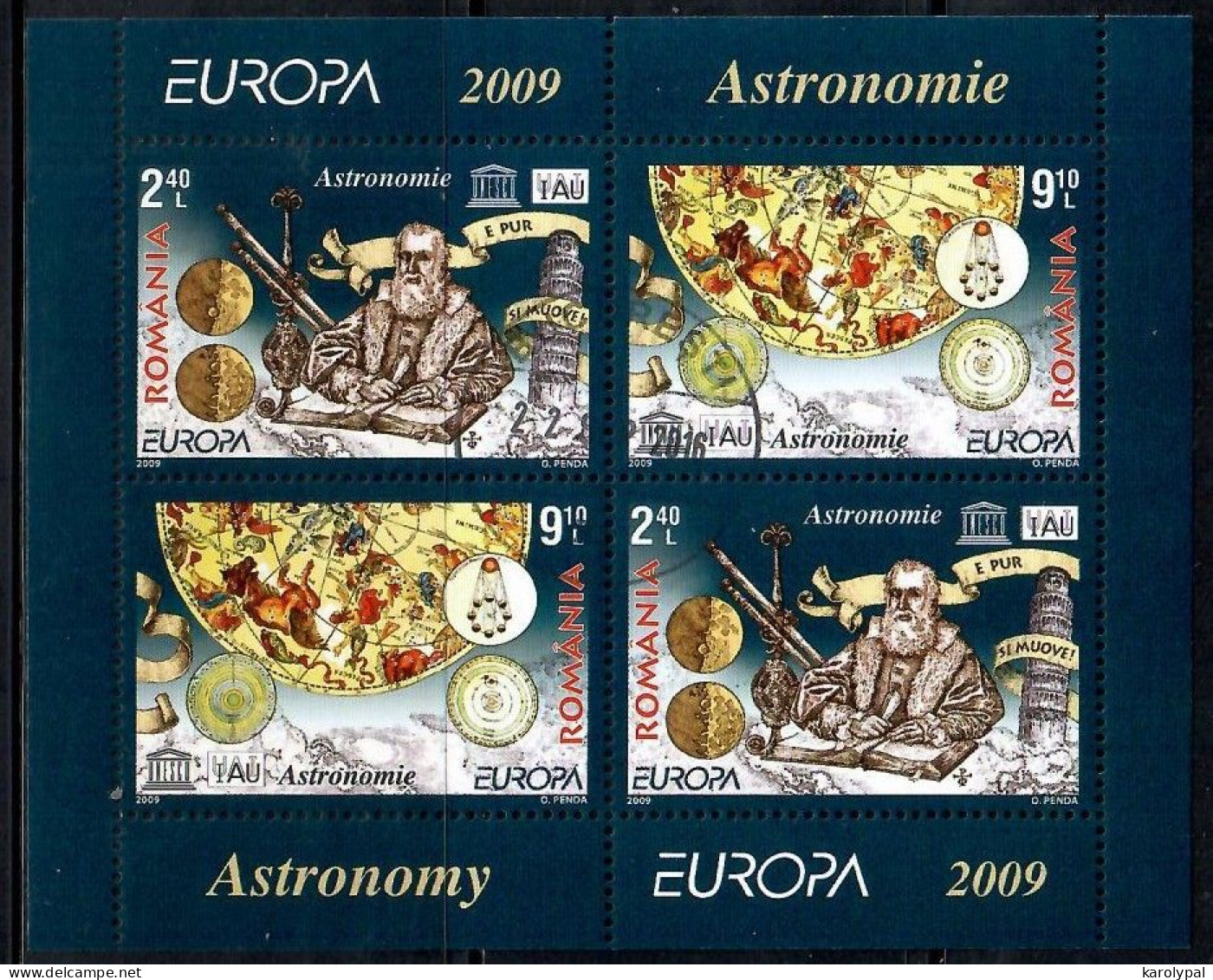 Romania, 2009  CTO, Mi. Bl. Nr. 445 I                    Europa 2009 - Astronomy I - Gebruikt