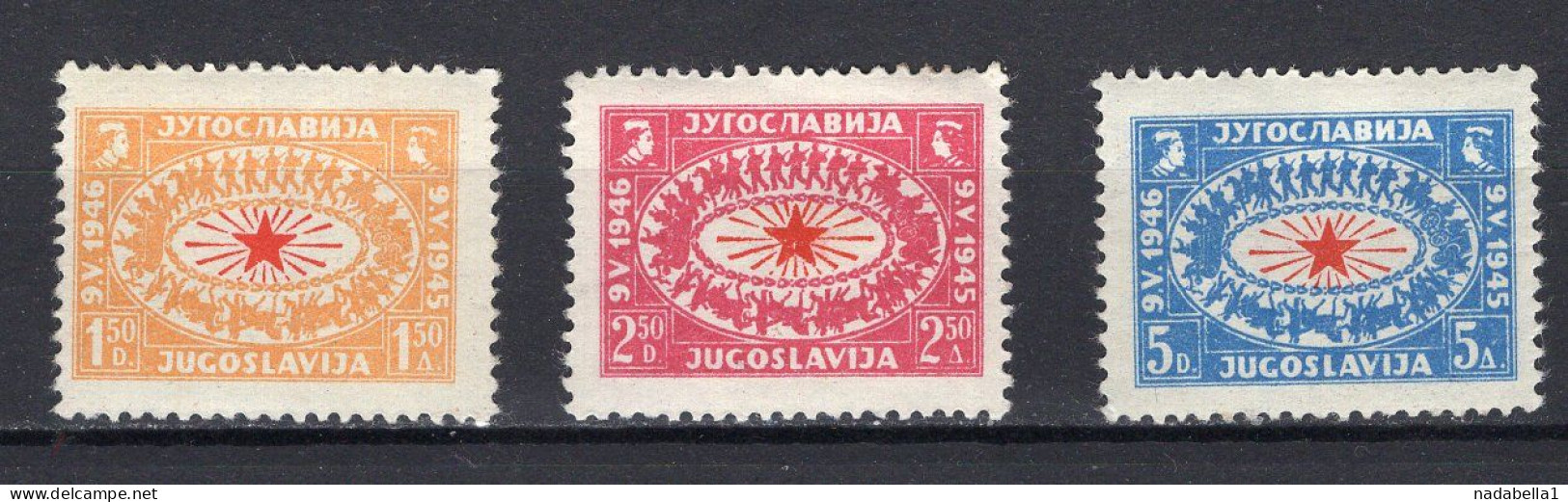 1946. YUGOSLAVIA,VICTORY DAY,9.5.1945-1946.,SET OF 3 STAMPS,MNH - Ongebruikt