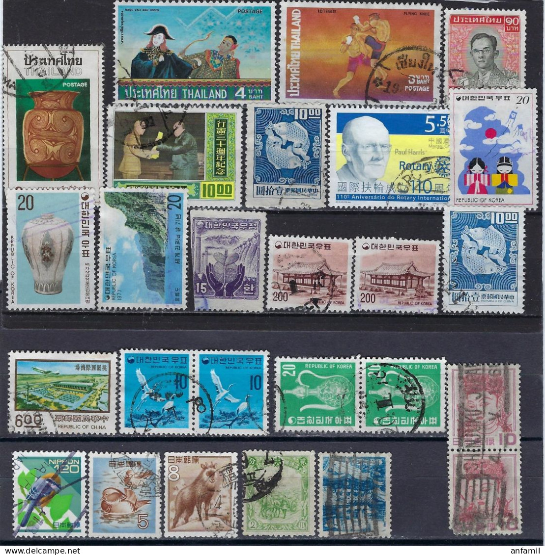 Asian Stamps: Thailand, Korea, Japan, China, 26 Used, See Scan - Asia (Other)