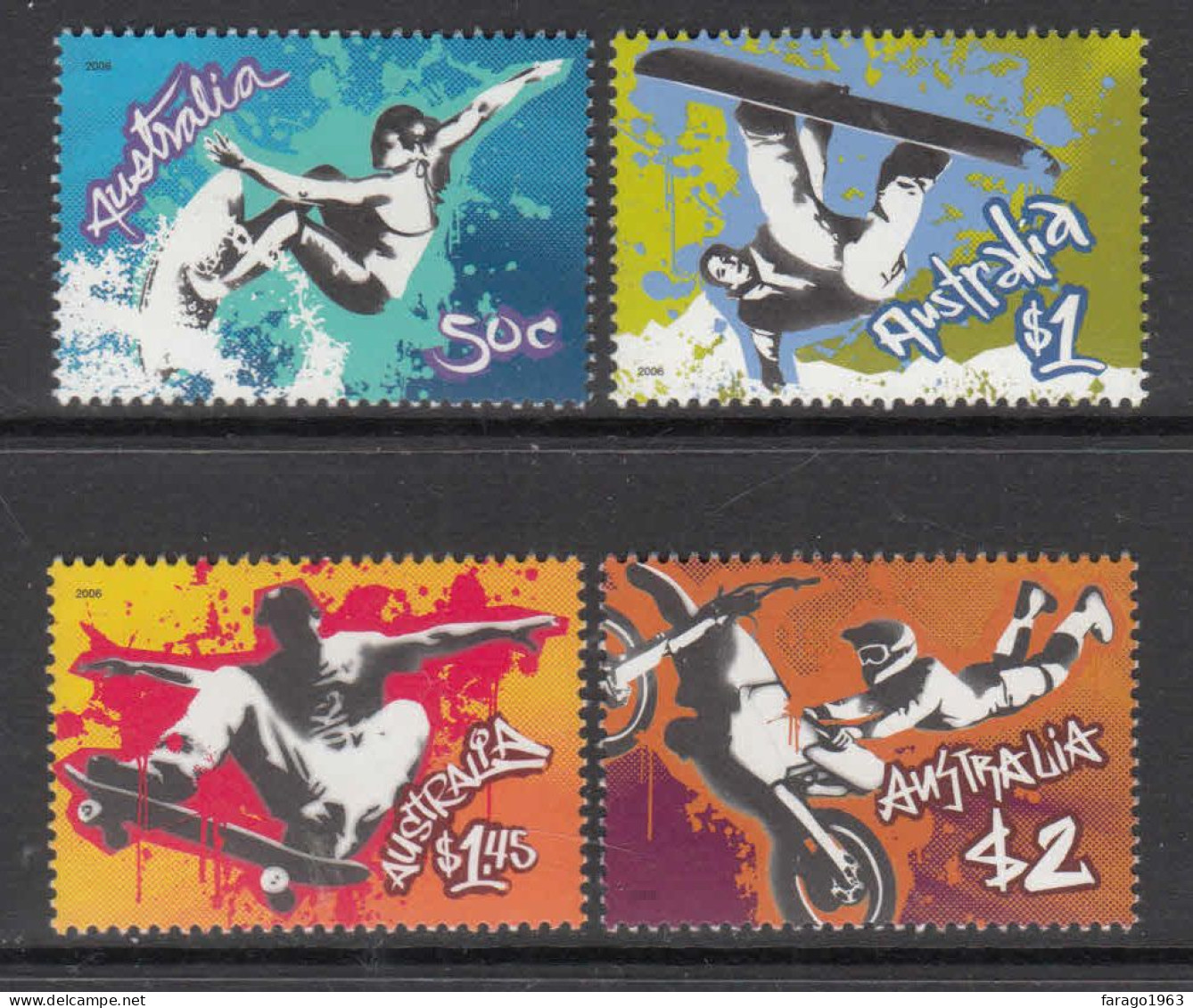 2006 Australia Extreme Sports Surfing Skateboarding Snowboarding Motorcycles Complete Set Of 4 MNH @ BELOW FACE VALUE - Ongebruikt