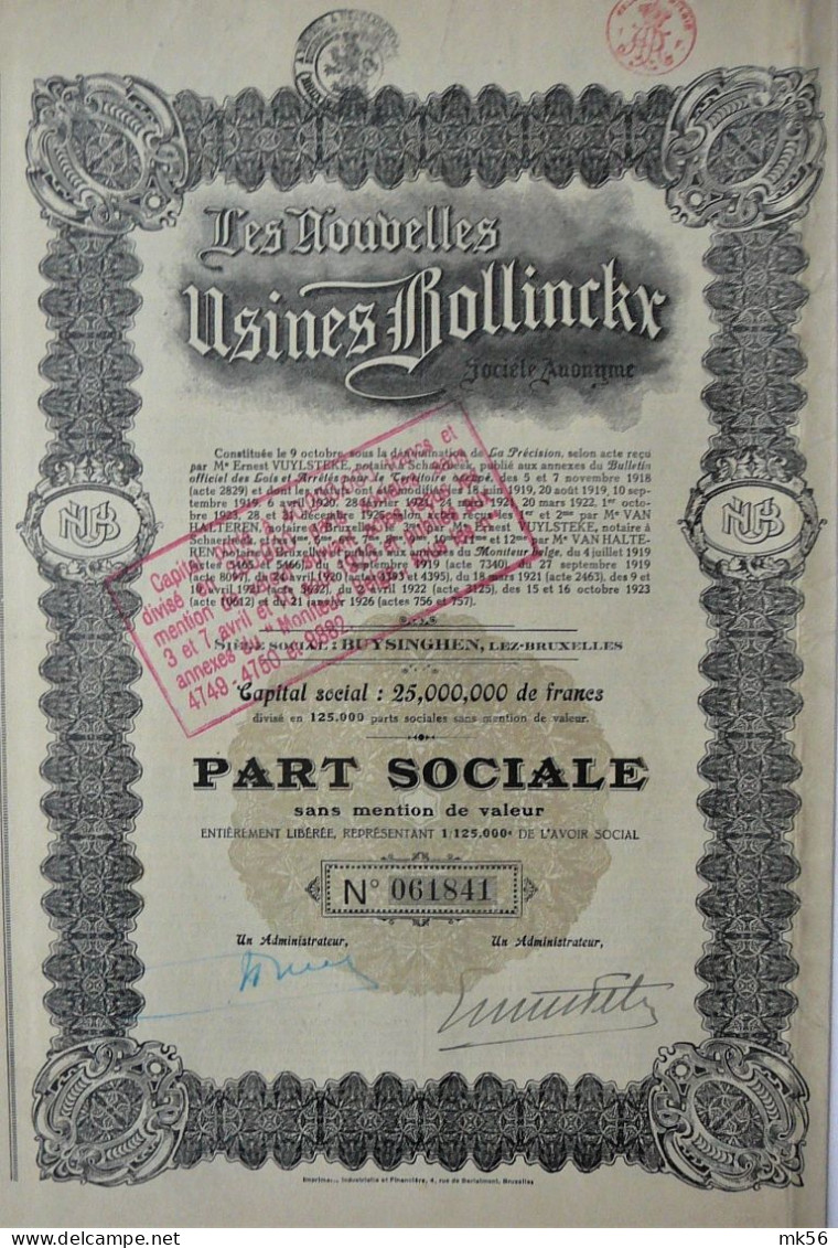 S.A. Les Nouvelles Usines Bollinckx - Part Soc. (1923) Buizingen - Industry