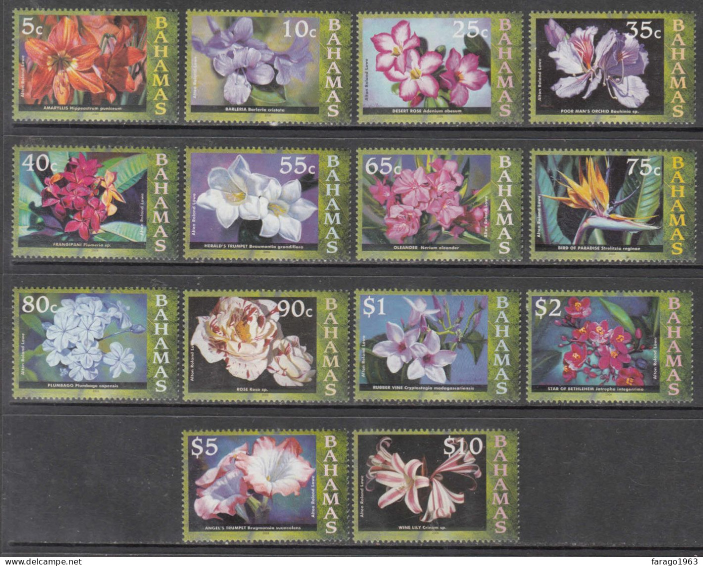 2006 Bahamas Flowers Definitives  Complete Set Of 14 MNH - Bahama's (1973-...)