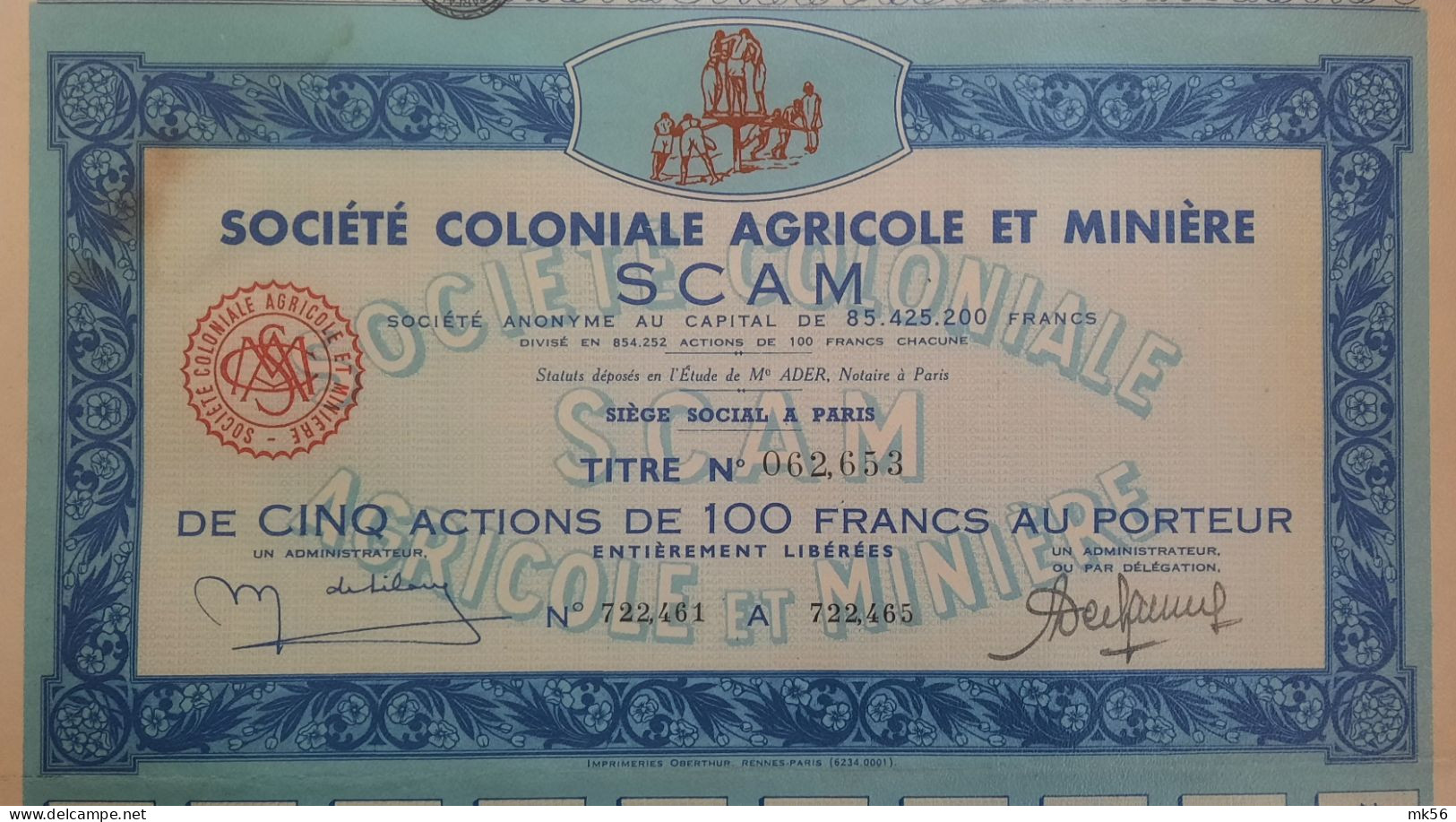 Société Coloniale Agricole Et Minière SCAM - Paris - Afrique