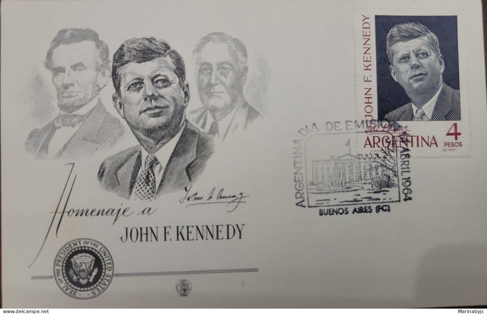 D)1964, ARGENTINA, FIRST DAY COVER, ISSUE, TRIBUTE TO THE PRESIDENT OF THE UNITED STATES JOHN FITZGERALD KENNEDY, 1917-1 - Altri & Non Classificati