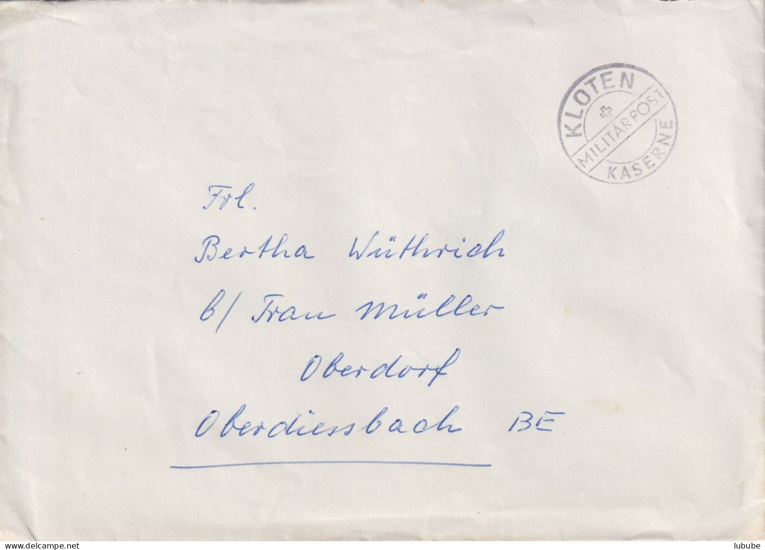 Feldpost Brief  Kaserne Kloten - Oberdiessbach      Ca. 1940 - Brieven En Documenten