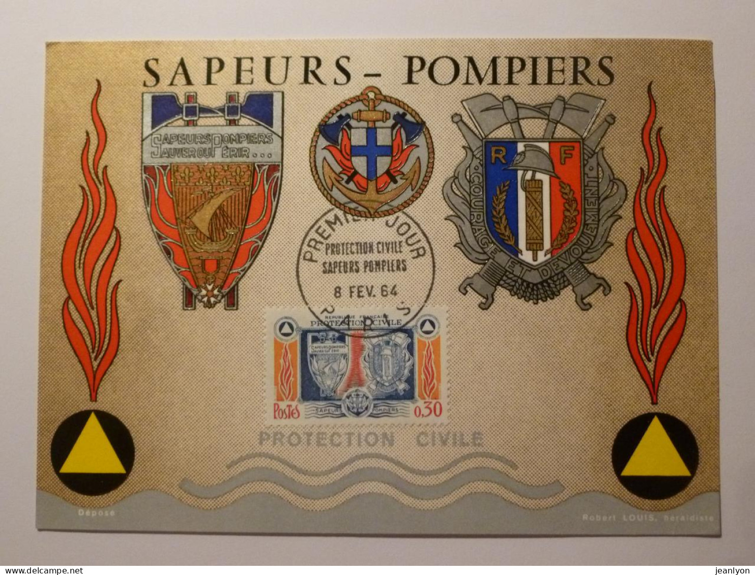 SAPEURS POMPIERS / Protection Civile - Héraldique / Blason - Carte Philatélique Avec Timbre Et Cachet - Bombero