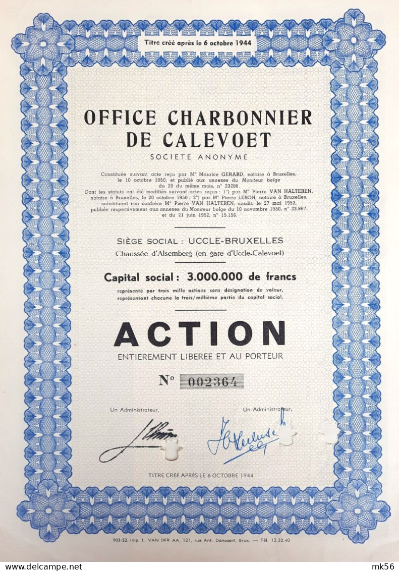 Office Charbonnier De Calevoet  - Uccle-Bruxelles - Action - 1950 - Mijnen