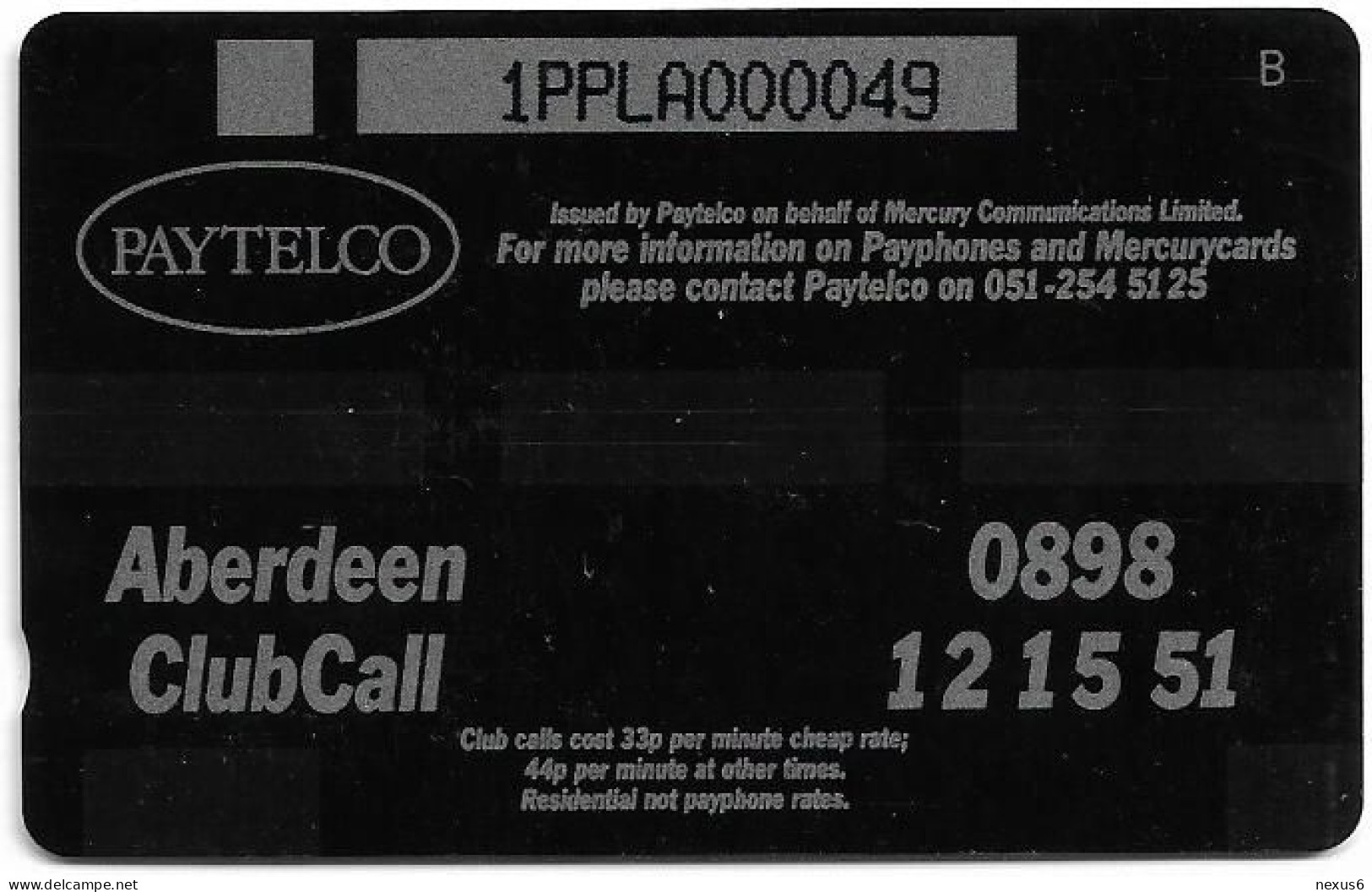 UK (Paytelco) - Football Clubs - Aberdeen Team Photo - 1PPLA - 1.556ex, Used - [ 4] Mercury Communications & Paytelco