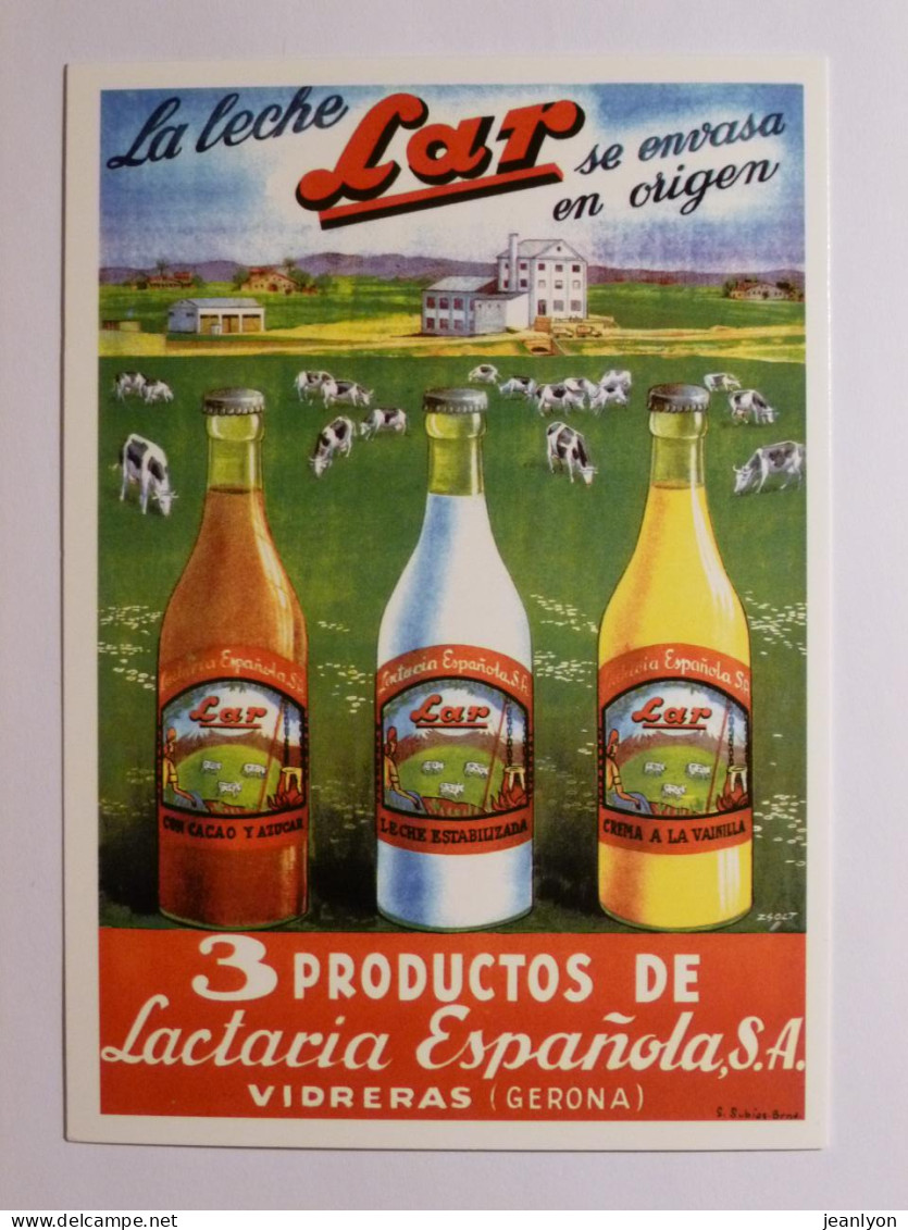 VACHE Dans Le Pré - LAIT LAR - Bouteille - Carte Postale Moderne Espagnole Reproduisant Affiche Ancienne - Koeien