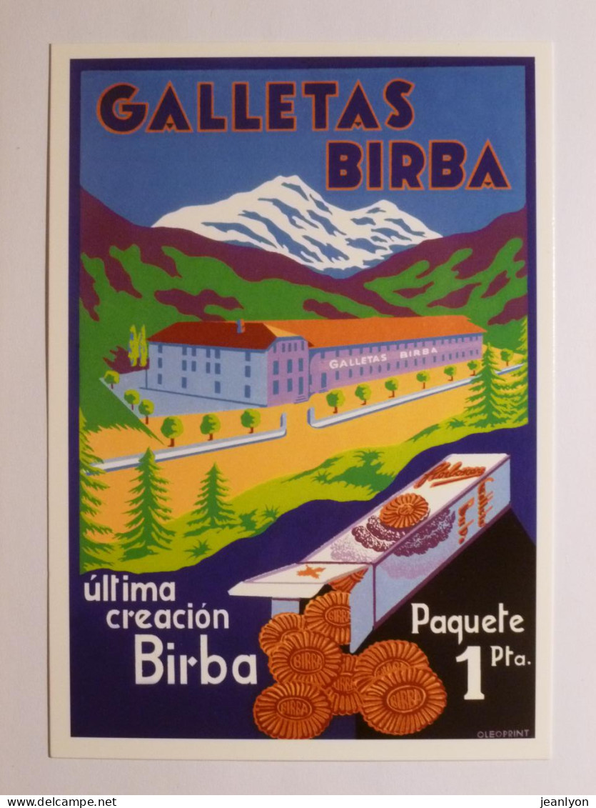 GATEAU / PAQUET - USINE FABRICATION BISCUIT - BIRBA - Carte Postale Moderne Espagnole Reproduisant Affiche Ancienne - Industry