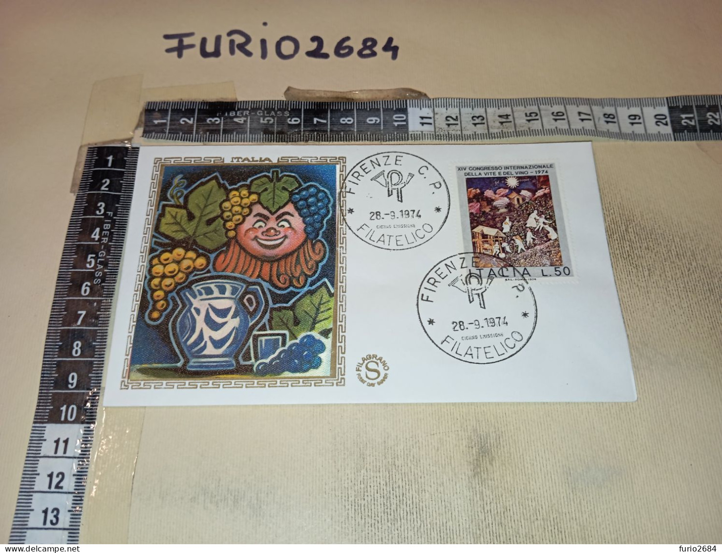 HB12712 FDC FILIGRANO TIMBRO ANNULLO FIRENZE 1974 XIV CONGRESSO INTERNAZIONALE DELLA VITE DEL VINO - FDC