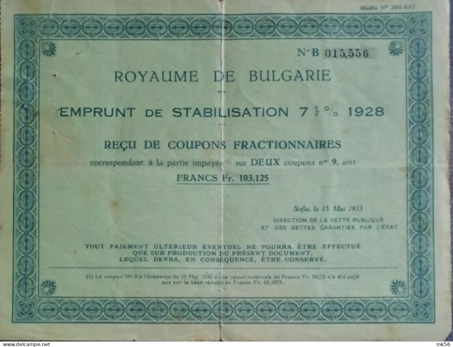 Royaume De Bulgarie - Emprunt De Stabilisation 7,5 % - 1928 - Sofia - Andere & Zonder Classificatie