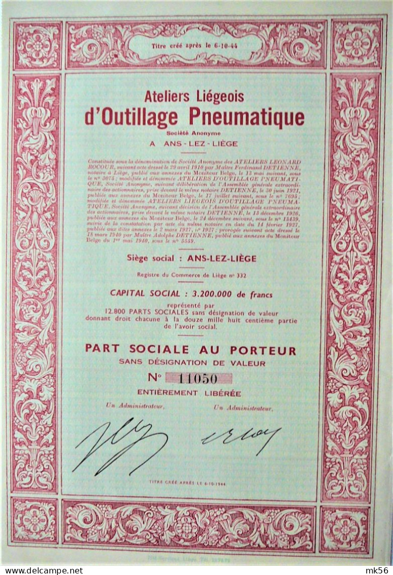 S.A. Ateliers Liégois D'Outillage Pneumatique - Ans-Lez-Liège - Altri & Non Classificati