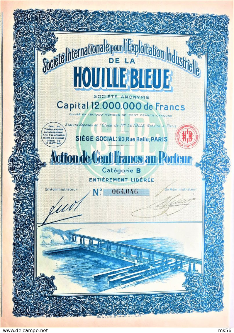 Société Internationale Pour L'exploitation  Industrielle De La  Houille Bleu (1927) - Paris - Autres & Non Classés