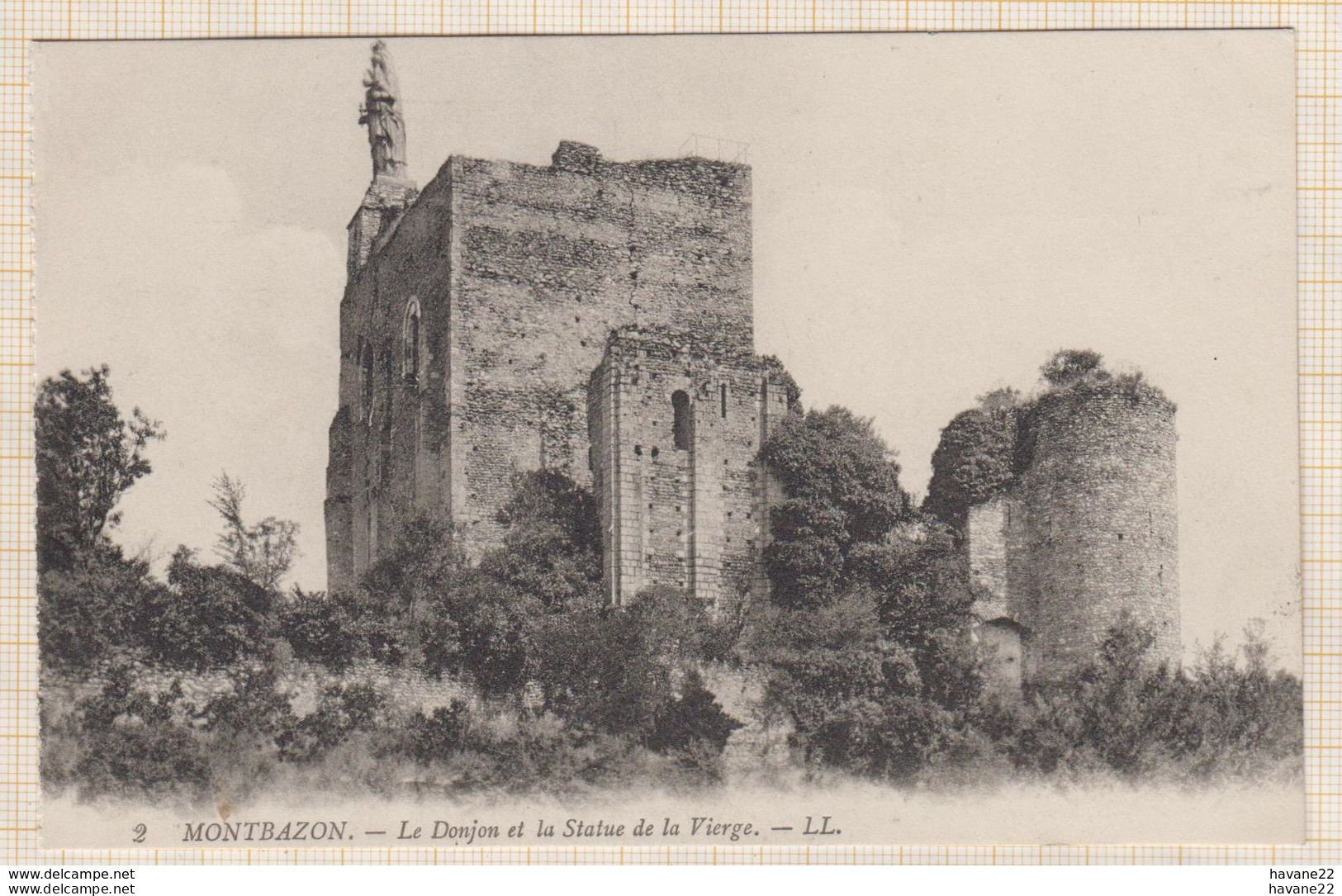 8AK3480 MONTBAZON LE DONJON ET LE STATUE DE LA VIERGE 2 SCANS - Montbazon