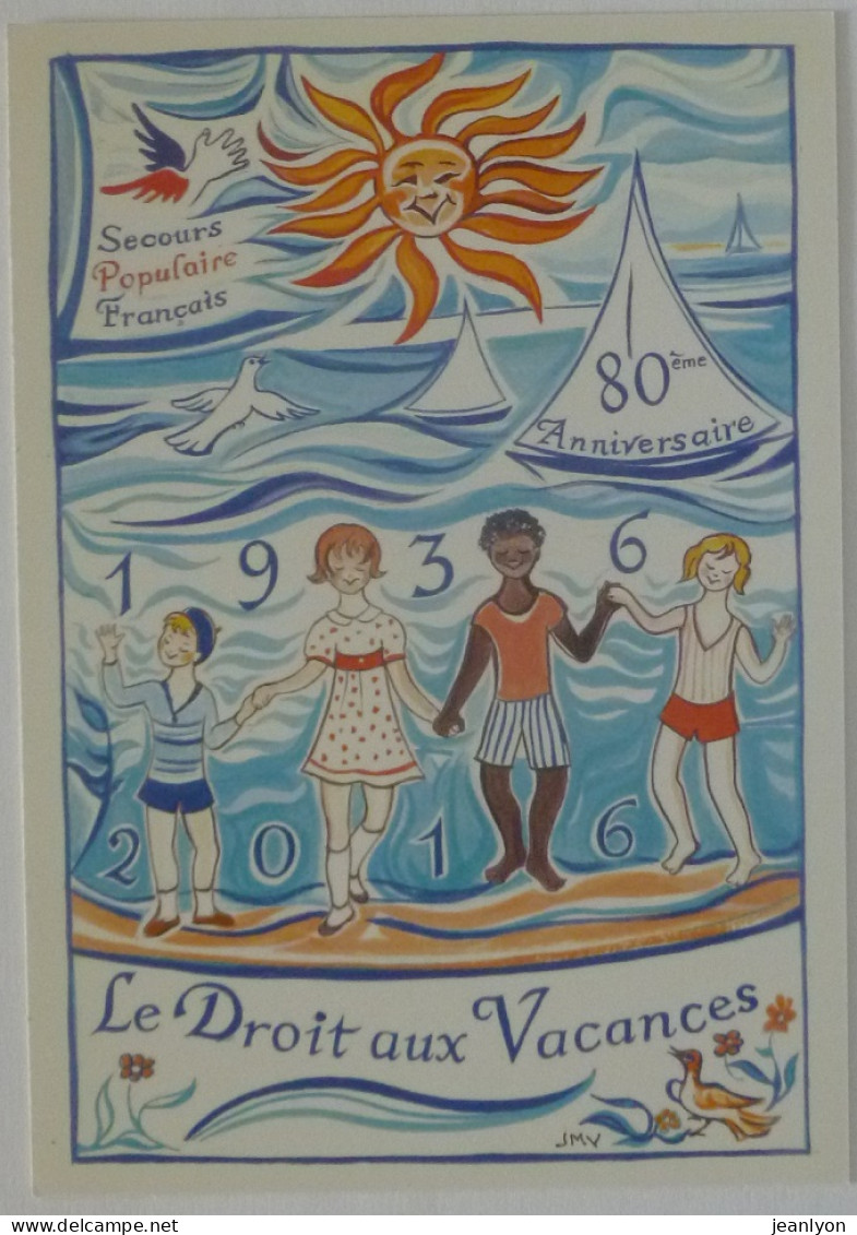 VOILIER SUR LA MER - SOLEIL - Illustrateur Jeanne Marie VEYRON - Carte Publicitaire Vacances Secours Populaire - Zeilboten