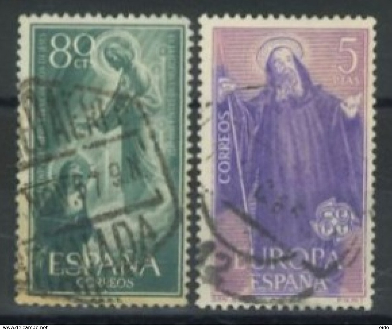 SPAIN, 1956/65, ST. MARGUERITE ALACOQUE'S VISION OF JESUS & ST. BENEDICT STAMPS SET OF 2, # 865, &1314, USED. - Oblitérés