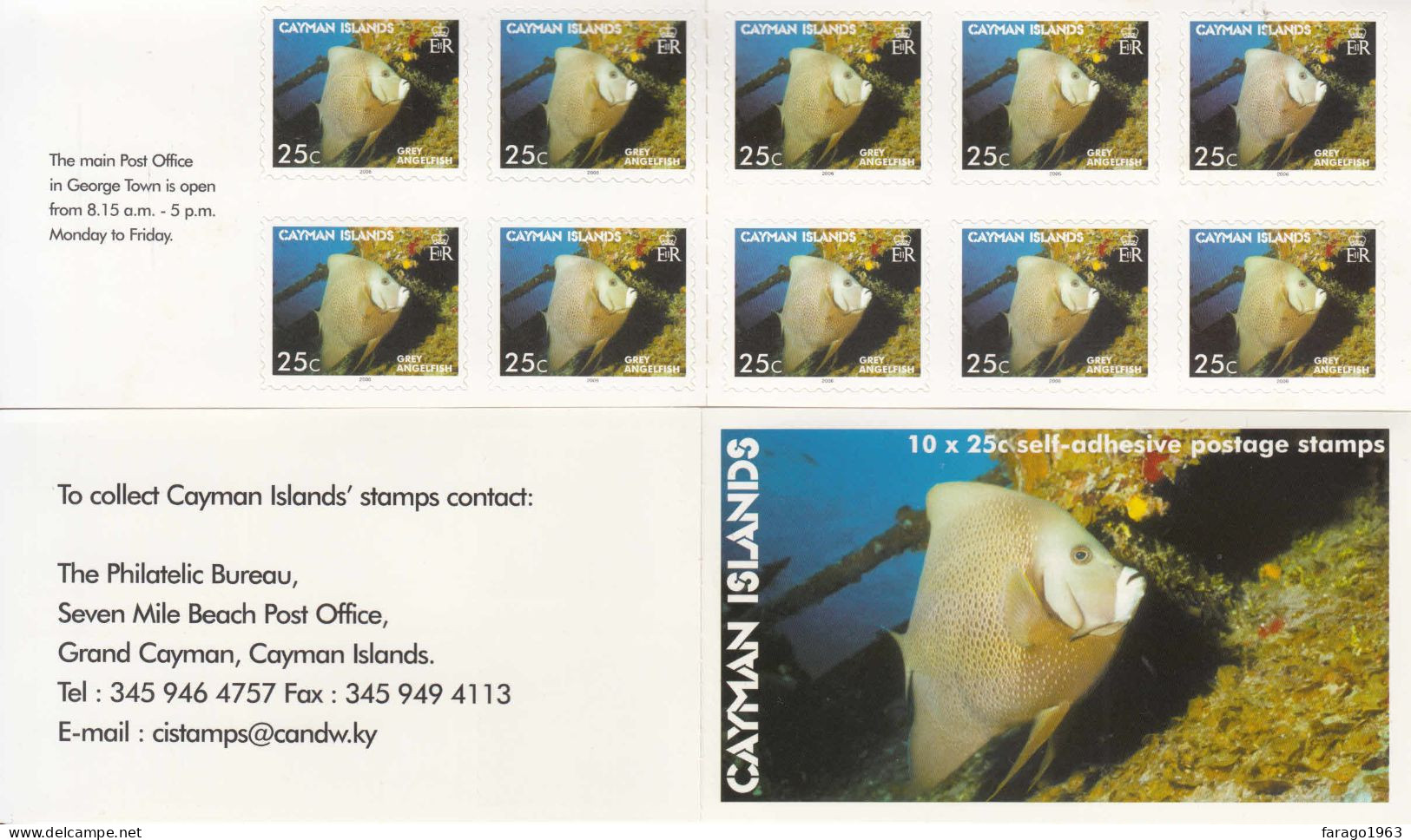 2006 Cayman Islands Marine Life Angelfish Complete Booklet Of 10 MNH - Caimán (Islas)