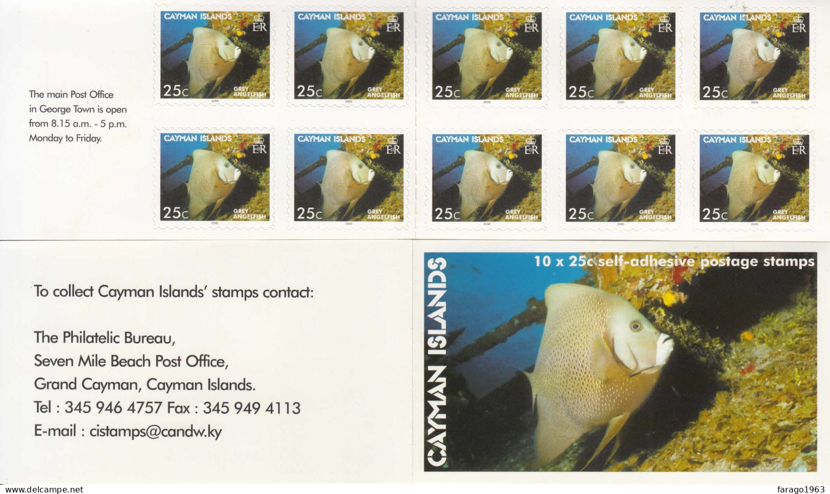 2006 Cayman Islands Marine Life Angelfish Complete Booklet Of 10 MNH - Cayman (Isole)