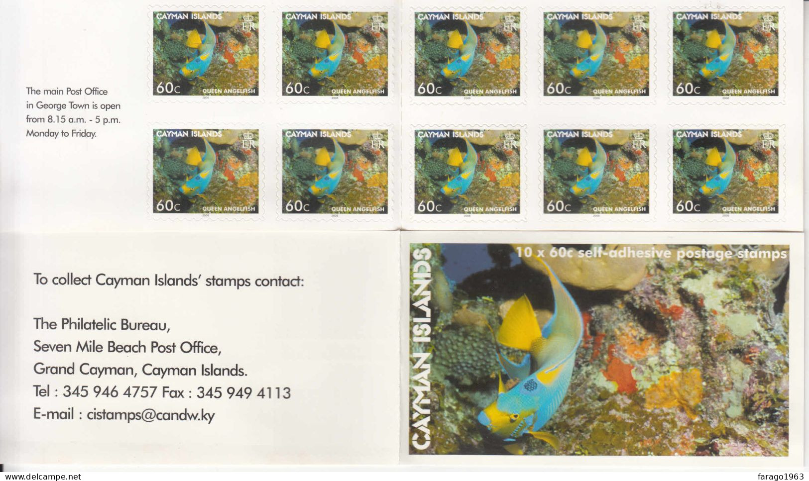2006 Cayman Islands 60c Marine Life Queen Angelfish Fish Complete Booklet Of 10 MNH - Caimán (Islas)