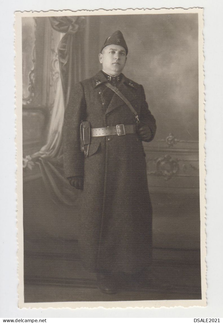 Ww2 Bulgaria Bulgarian Military Officer With Uniform, Pistol On Belt, Portrait, Vintage Orig Photo 8.7x13.7cm. (13606) - Krieg, Militär