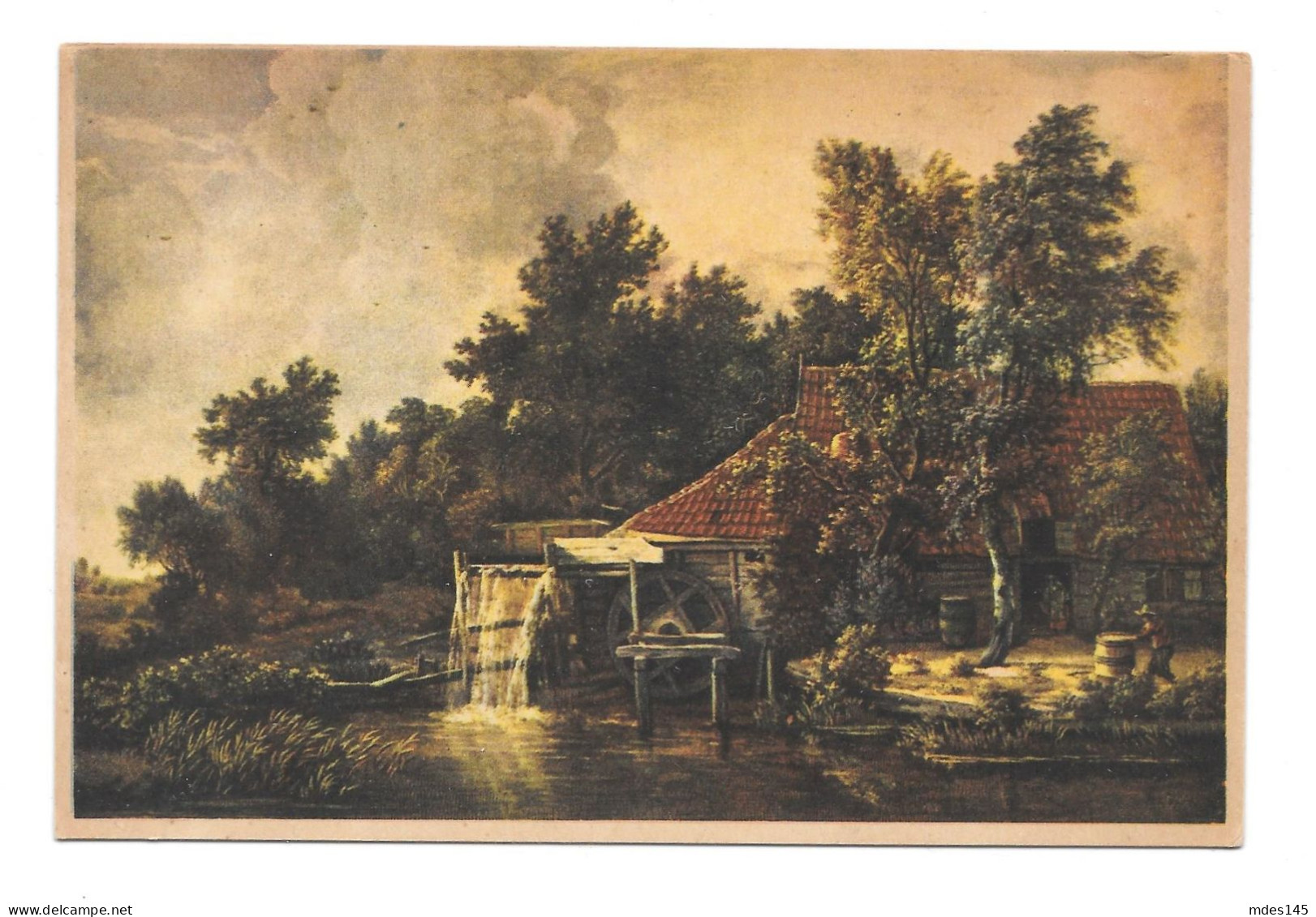 Hobbema Landscape Painting Watermolen Water Mill Nepos Netherlands Sepia Postcard - Peintures & Tableaux