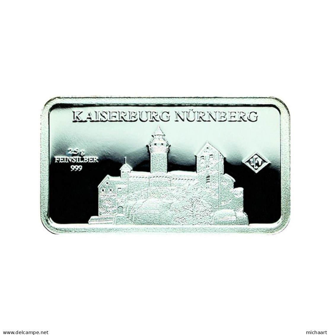 Germany Silver Ingot Bar Proof 2.5g Landmarks Imperial Castle Of Nuremberg 03855 - Conmemorativas