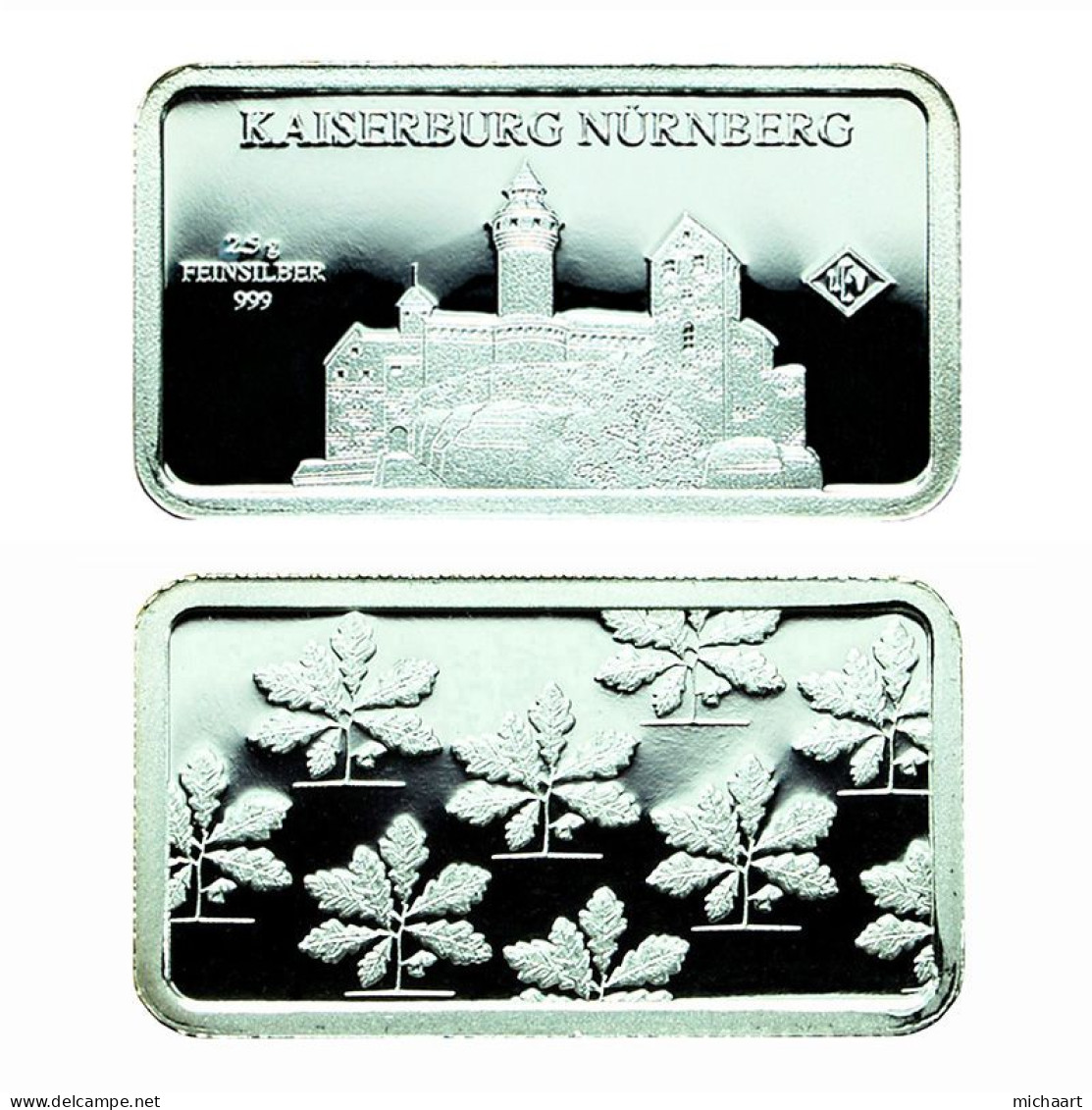 Germany Silver Ingot Bar Proof 2.5g Landmarks Imperial Castle Of Nuremberg 03855 - Commémoratives