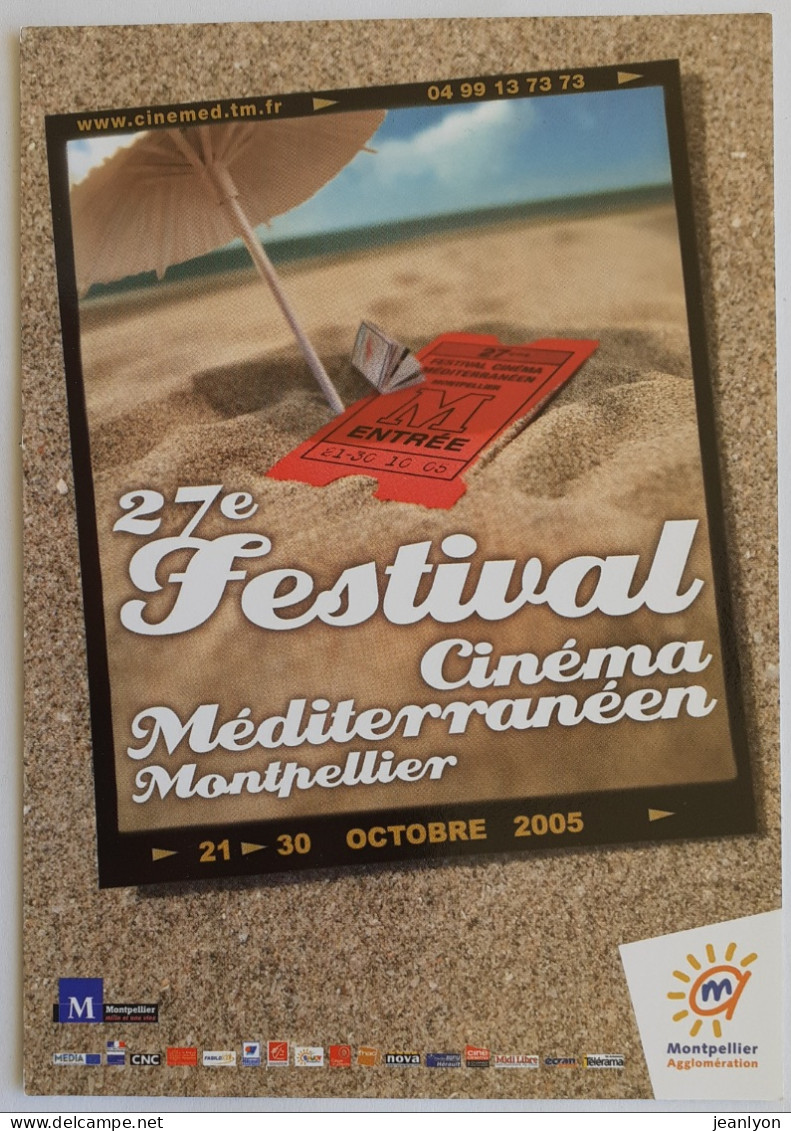 CINEMA - 27ème Festival Méditerranéen - Ticket Entrée Ciné Sur La Plage Sous Un Parasol - Carte Publicitaire - Sonstige & Ohne Zuordnung