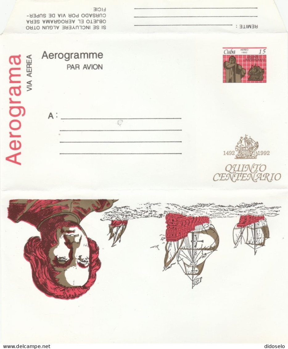 Cuba - 1992 - Cristopher Columbus Aerogramme  / Unused - Poste Aérienne