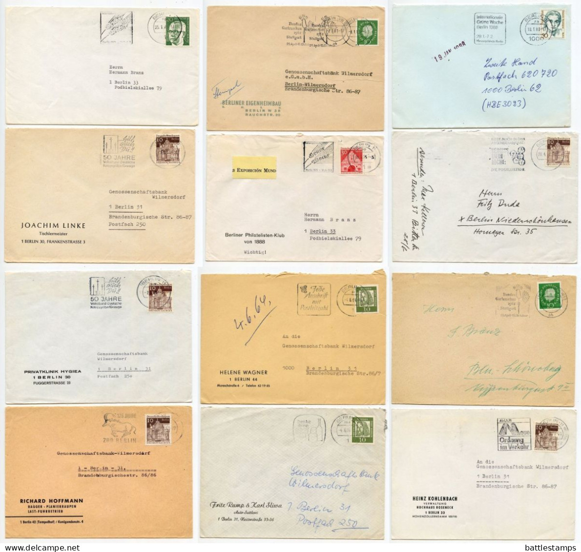 Germany, Berlin 1960'-1980's 13 Covers With Mix Of Definitive Stamps And Slogan Machine Cancels - Storia Postale