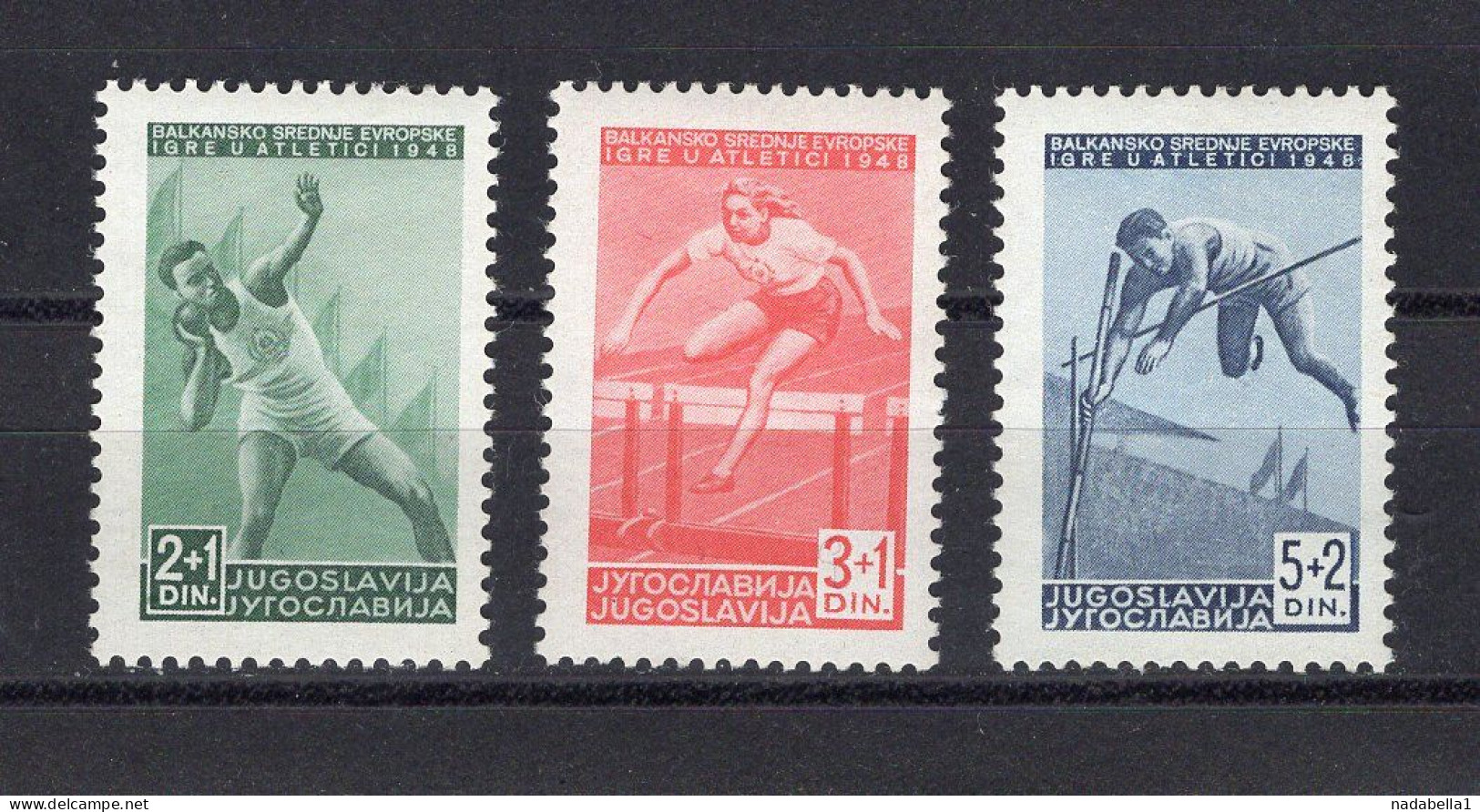 1948. YUGOSLAVIA,BALKAN MID EUROPEAN ATHLETICS GAMES,SET OF 3 STAMPS,MNH - Neufs