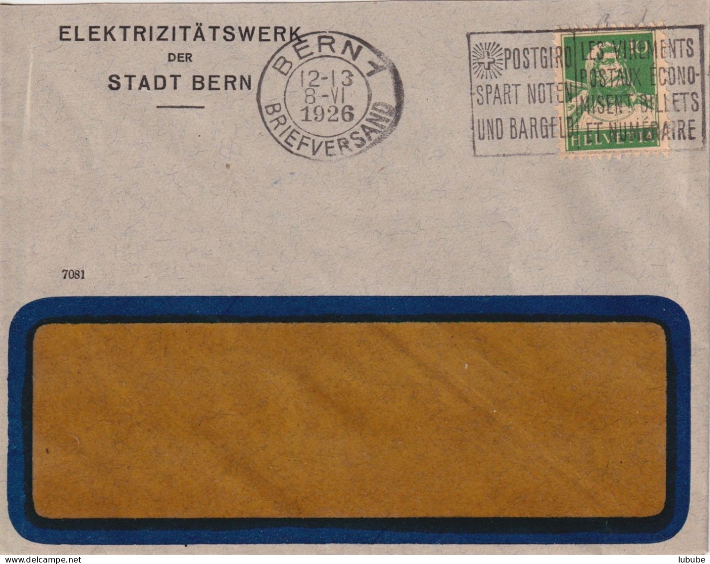 Motiv Brief  "Elektrizitätswerk Der Stadt Bern"        1926 - Lettres & Documents