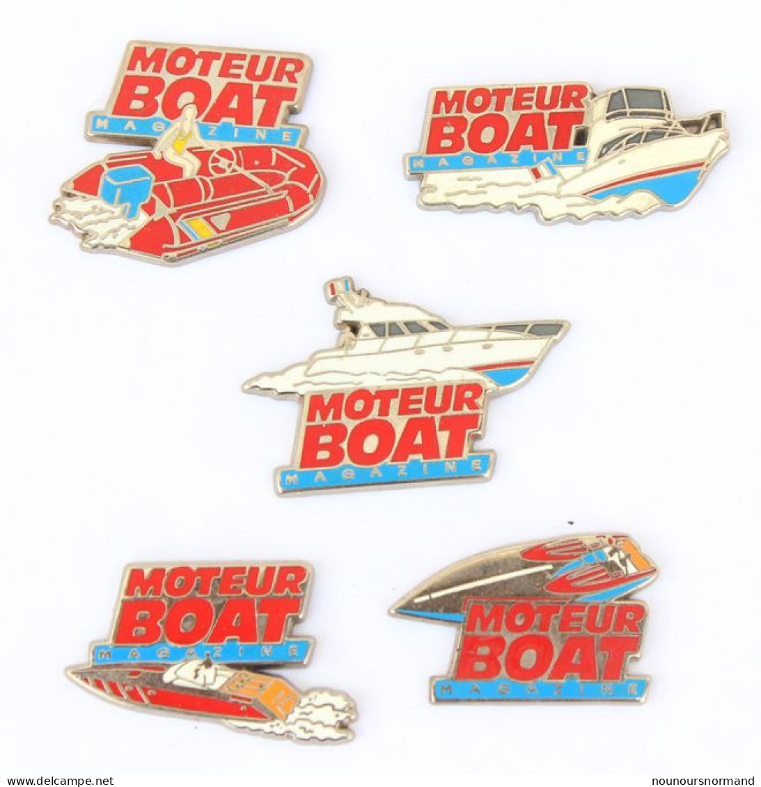 Superbe Lot De 5 Pin's MAGAZINE MOTEUR BOAT - Zodiac, Vedette, Etc ... - Zamac - Amc - N222 - Media