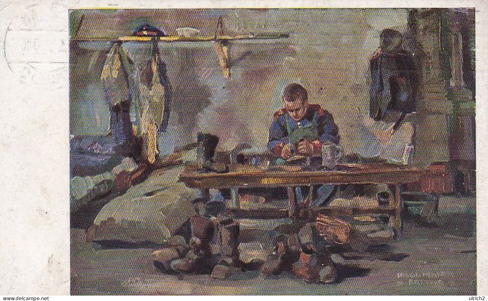 AK Der Kompagnieschuster - Künstlerkarte Hiasl Maier-Erding - Feldpost 1916 (68864) - Guerra 1914-18