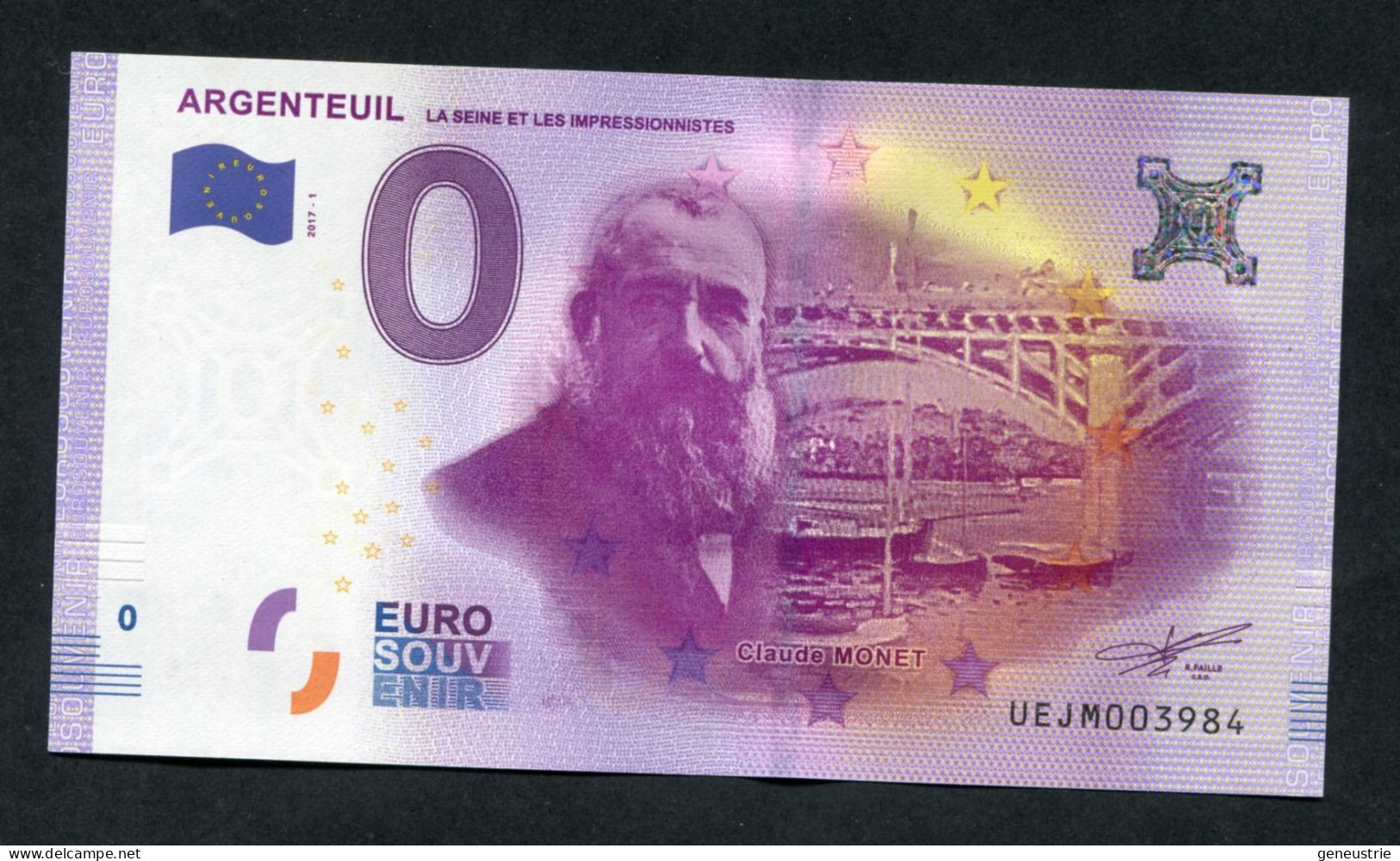 Billet Touristique 0€ Souvenir - 2017/1 - Claude Monet - Argenteuil - La Seine Et Les Impressionnistes - Essais Privés / Non-officiels