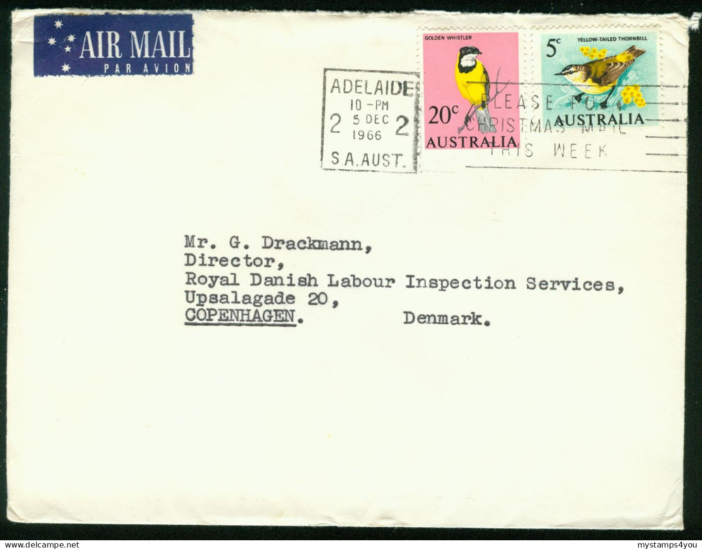 Br Australia, Adelaide 1966 Cover > Denmark #bel-1046 - Briefe U. Dokumente