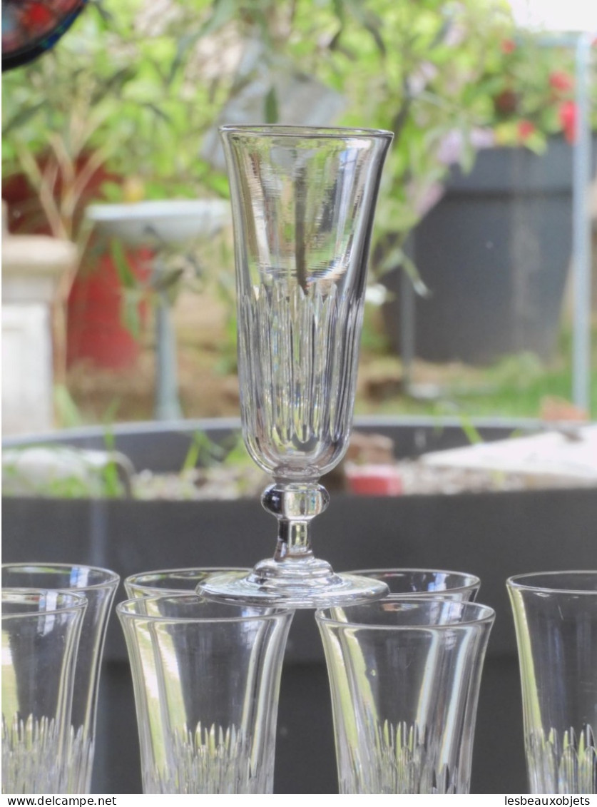 -8 FLUTES A CHAMPAGNE CRISTAL CÔTES TAILLEES XIXe BACCARAT/SAINT LOUIS?     E