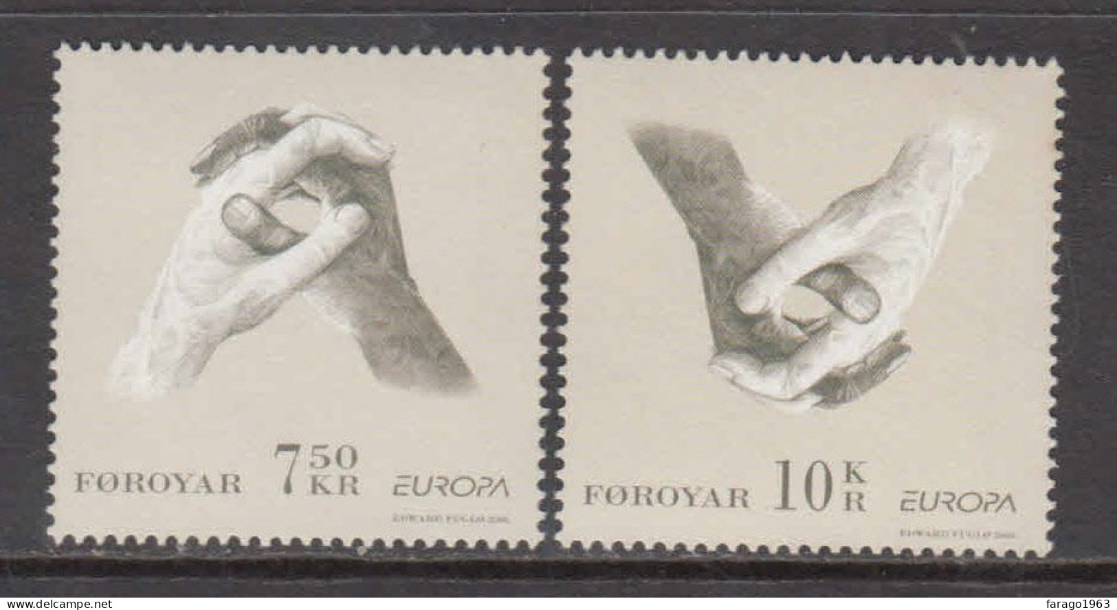 2006 Faroe Islands Europa Hands Complete Set Of 2 MNH @ BELOW FACE VALUE - Islas Faeroes