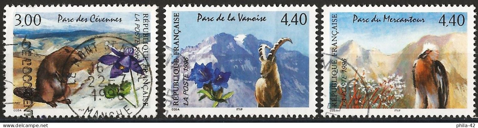 France 1996 - Mi 3145/47 - YT 2997/99 ( Fauna Of National Parks ) Complete Set - Usados