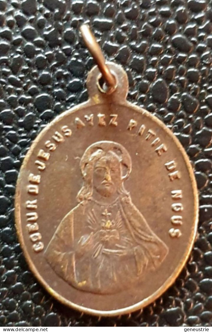 Médaille Religieuse Cuivre Fin XIXe "Sainte Tunique D'Argenteuil / Sacré-Coeur De Jésus" Religious Medal - Religione & Esoterismo