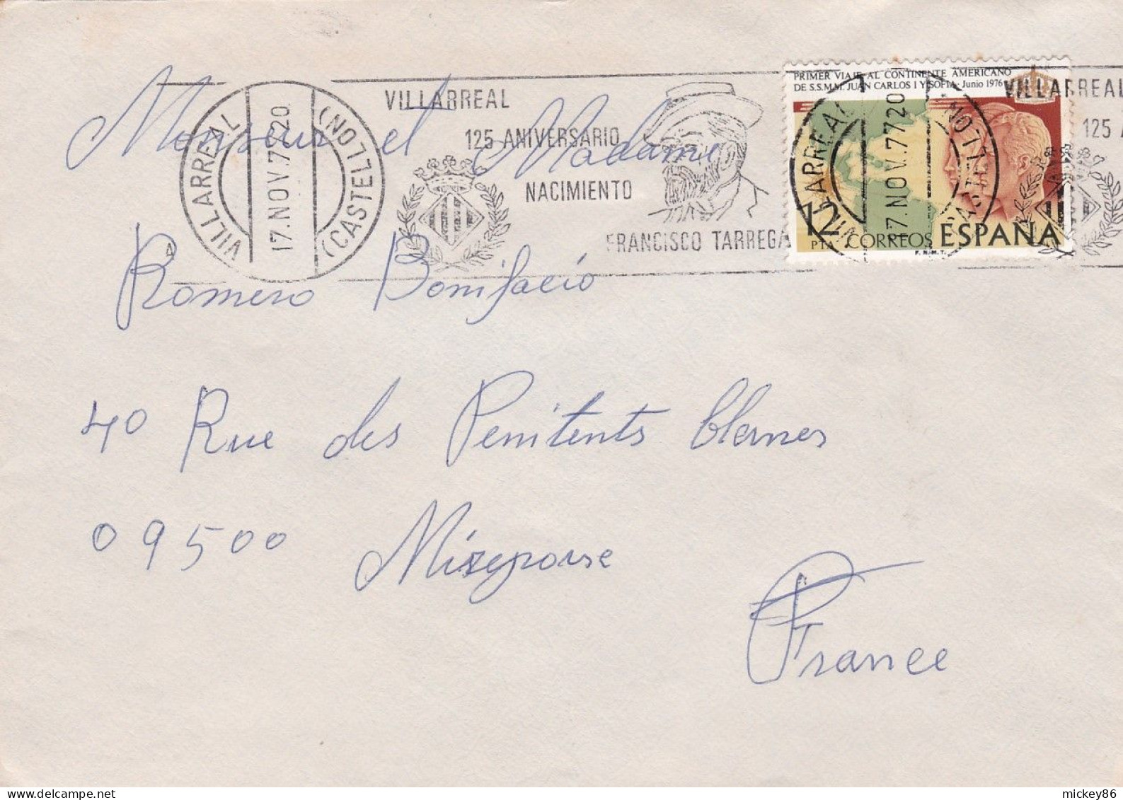 ESPAGNE -1975--lettre VILLARREAL  Pour MIREPOIX-09 (France) ...timbre Seul Sur Lettre , Beau Cachet - Storia Postale