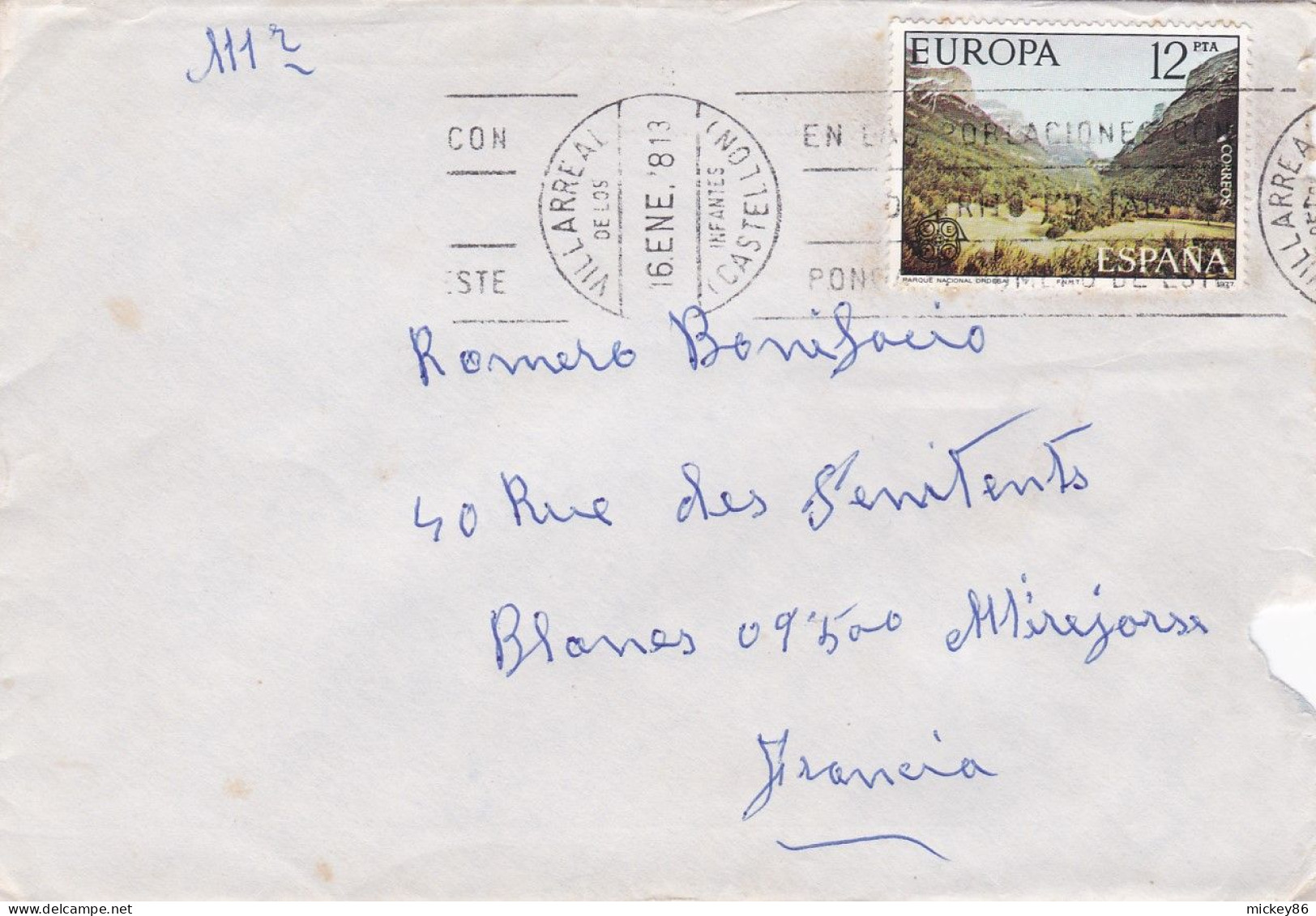 ESPAGNE -1978--lettre VILLARREAL  Pour MIREPOIX-09 (France) ...timbre EUROPA  Seul Sur Lettre , Beau Cachet - Storia Postale