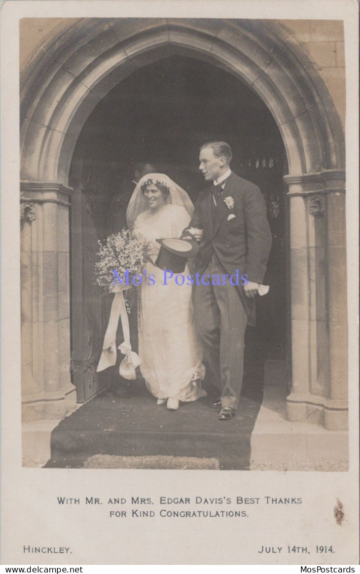 Wedding Postcard - Mr & Mrs Edgar Davis, Hinckley, July 14th 1914 -  DZ97 - Marriages