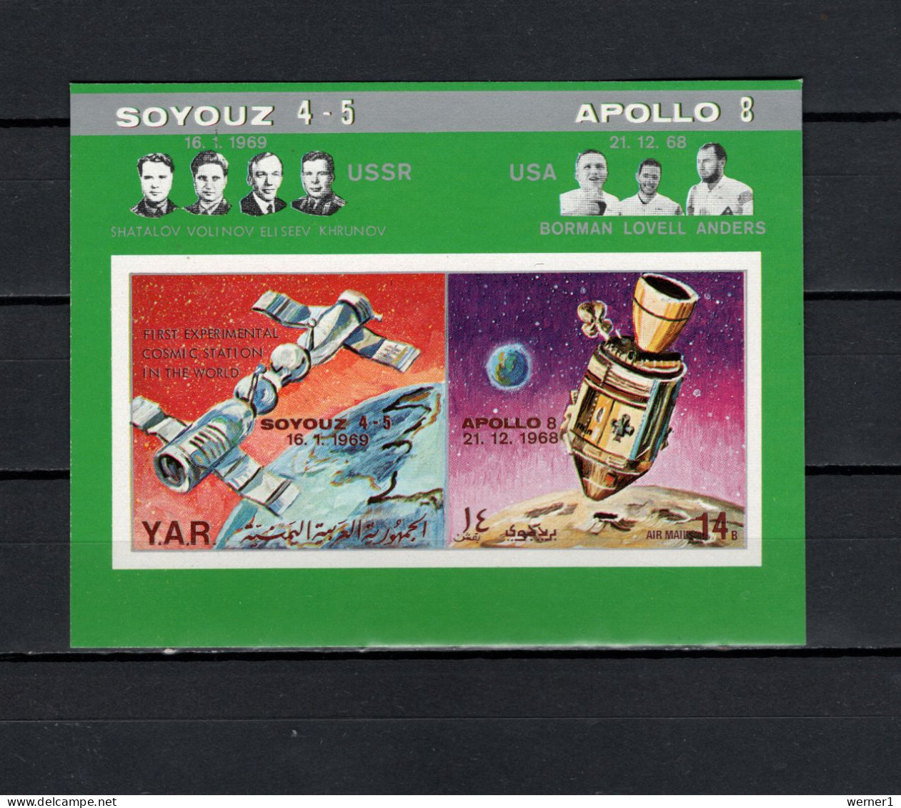 Yemen Arab Republic 1969 Space, Soyuz 4 And 5, Apollo 8 S/s MNH - Azië
