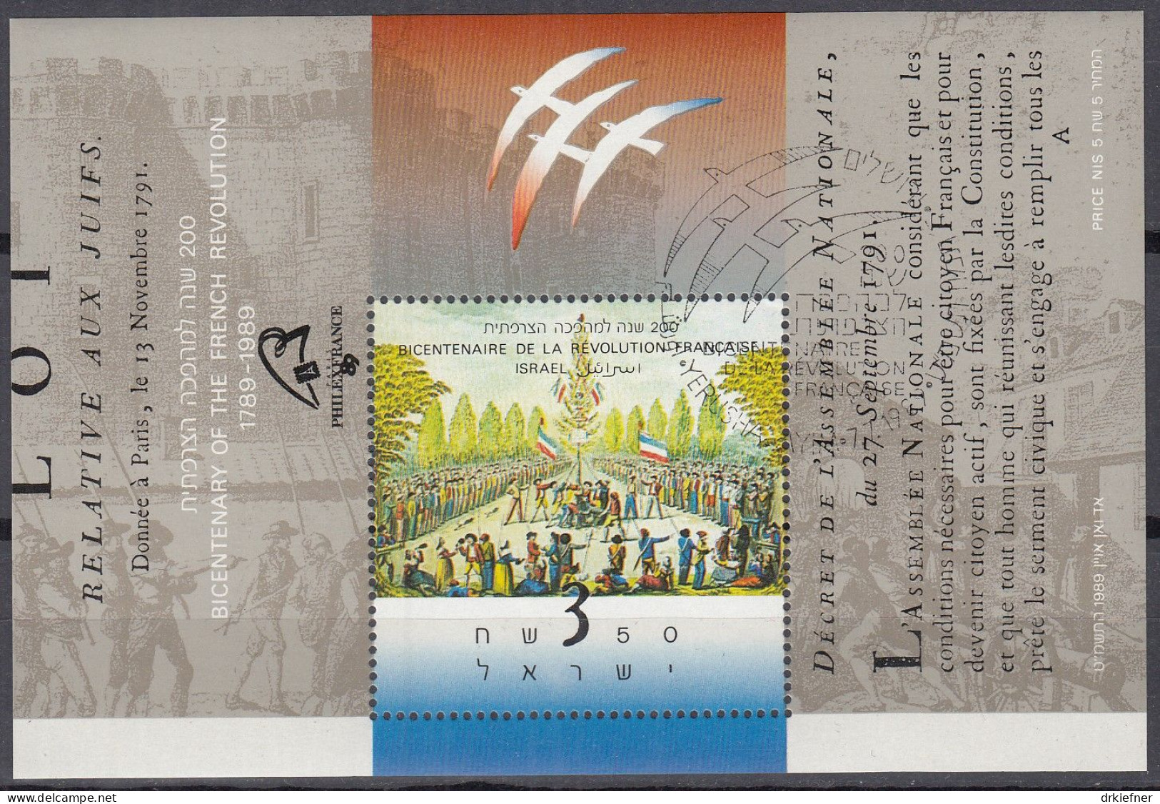 ISRAEL  Block 39, Gestempelt, 200. Jahrestag Der Französischen Revolution, 1989 - Blocks & Kleinbögen
