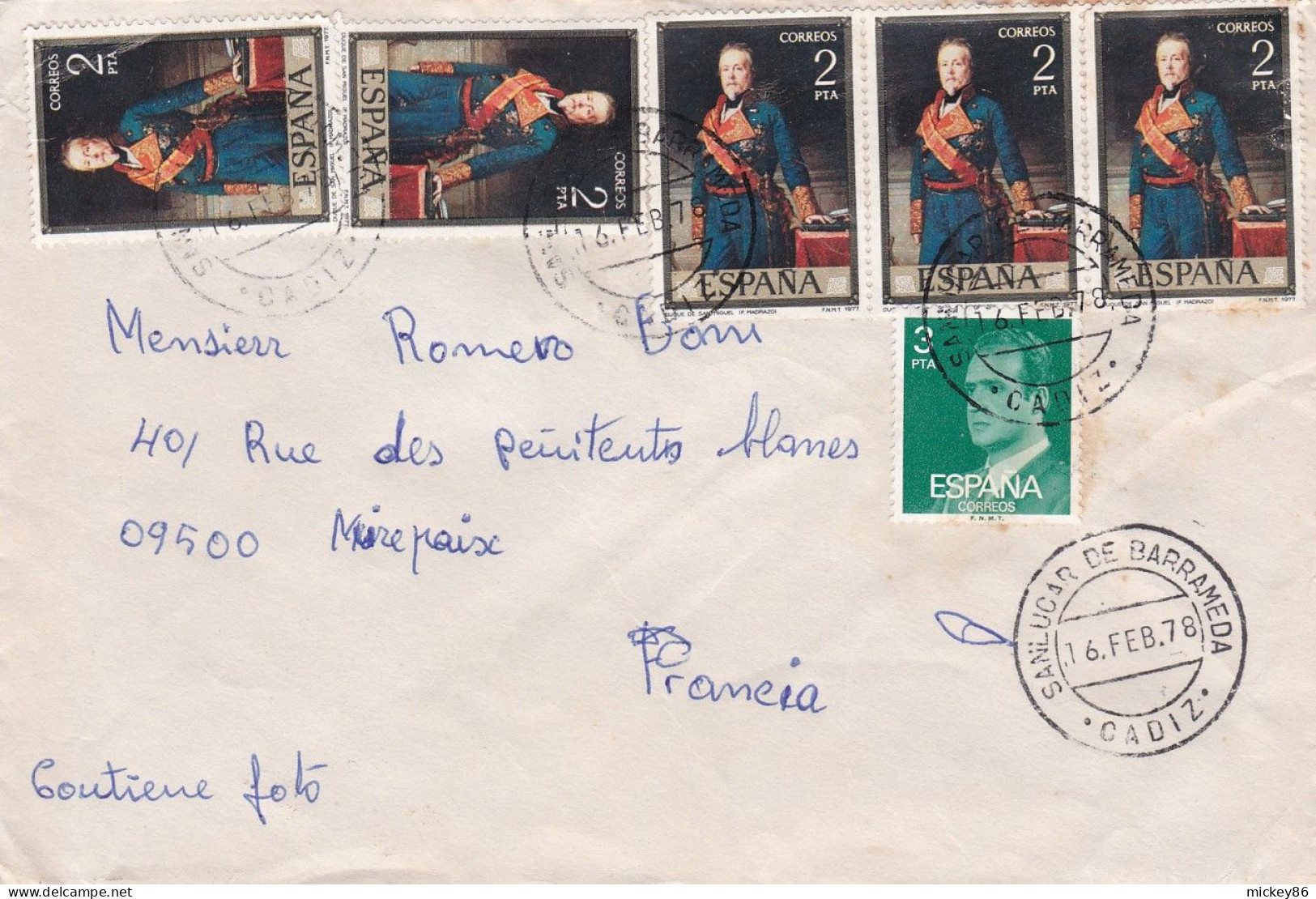 ESPAGNE -1978--lettre SANLUCAR DE BARRAMEDA  Pour MIREPOIX-09 (France) ...timbres Sur Lettre , Beau Cachet - Covers & Documents