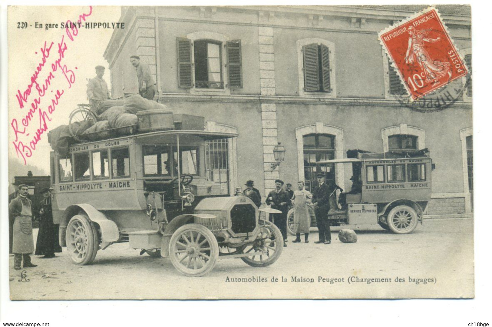 CPA 25 Doubs Gare De St Saint Hippolyte Automobiles Peugeot (St Hippolyte-Maiche) Chargement Des Bagages Très Beau Plan - Saint Hippolyte